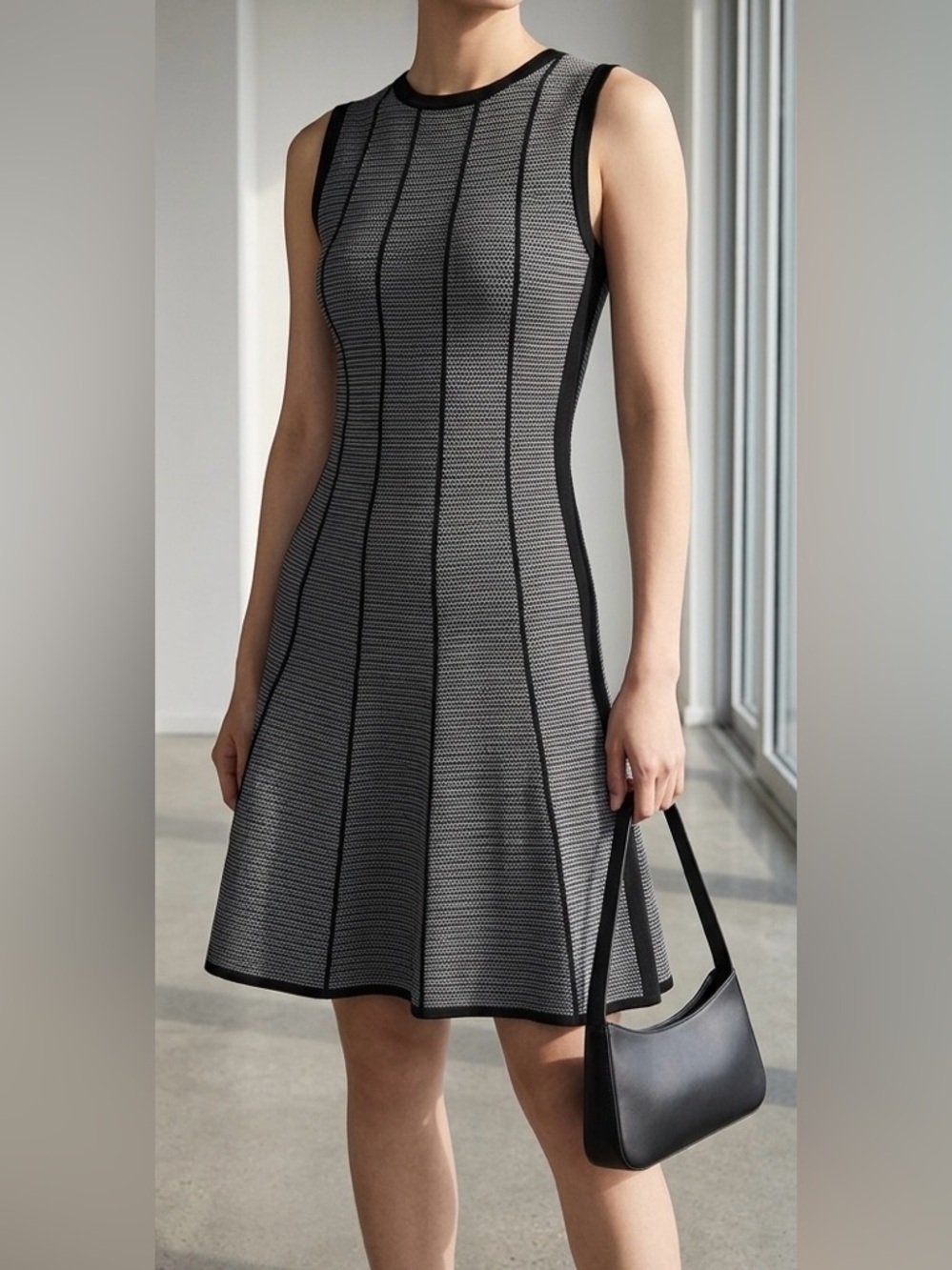 NWT Theory Black and Gray Patterned Midi Dress